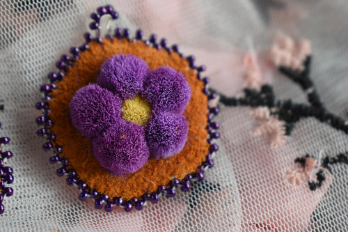 Mini Purple Tufted Flower Earrings